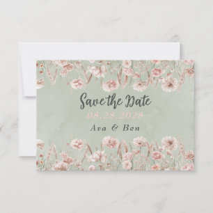 Salbeigrüne rosa Pfingstrosen-Hochzeit-Save-The-Da Dankeskarte