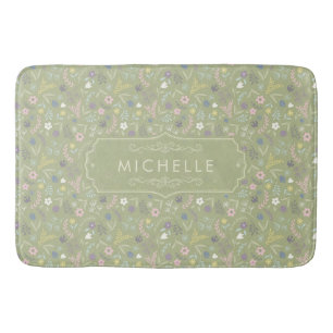 Salbeigrüne rosa weiße Blumen Florales Boho-Muster Badematte