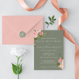 Salbeigrüne Rosé-Blumen-Hochzeitseinladung Einladung