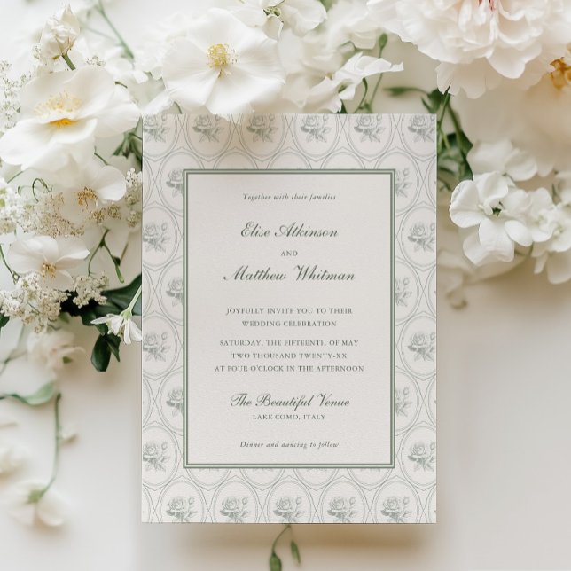Salbeigrüne Rosenhochzeit Einladung (Von Creator hochgeladen)