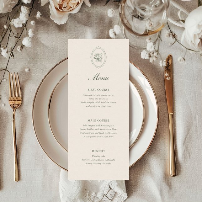 Salbeigrüne Rosenhochzeit  Menükarte (Von Creator hochgeladen)