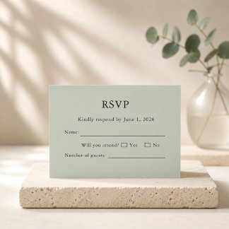 Salbeigrüne RSVP-Karte Minimal Editierbar Elegant RSVP Karte