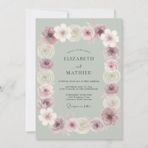 Salbeigrüne ruhige Blumenhochzeit Einladung