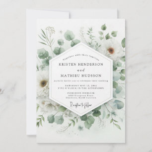 Salbeigrüne ruhige Flora-Hochzeit Einladung