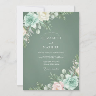 Salbeigrüne ruhige Winterhochzeit Einladung