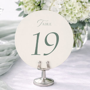 Salbeigrüne runde Hochzeitstischnummern 1–19 Dankeskarte