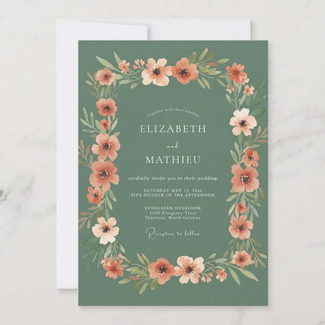 Salbeigrüne rustikale botanische Hochzeit Einladung (Vorderseite)