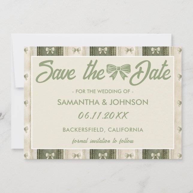 Salbeigrüne Rustikale Jeans-Hochzeit Save The Date (Vorderseite)