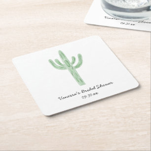 Salbeigrüne Saguaro-Kaktus-Hochzeitsdusche Rechteckiger Pappuntersetzer