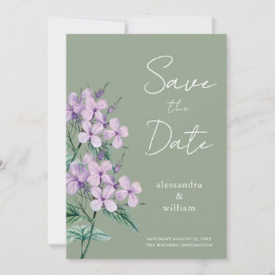 Salbeigrüne Schrift Blumen Save The Date Karte