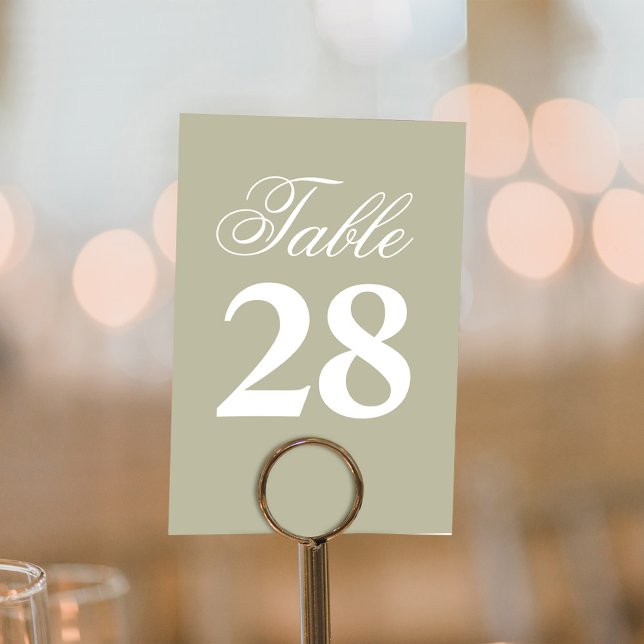 Salbeigrüne Schrift Hochzeitstisch Nummer  Tischnummer (Sage green wedding table number.)