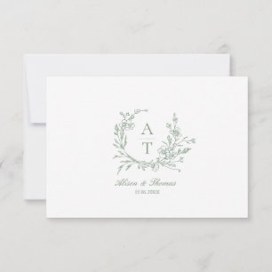 Salbeigrüne Schrift Wildblumen-Monogramm-Details K Einladung