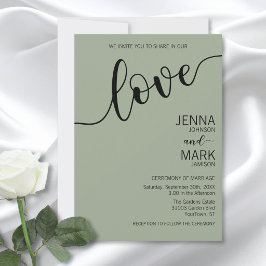 Salbeigrüne Schwarze Liebe Schrift Minimalistische Einladung