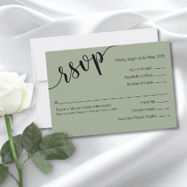 Salbeigrüne schwarze Schrift Minimalistische Antwo RSVP Karte