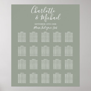 Salbeigrüne Signature-Hochzeitssitzordnung Poster