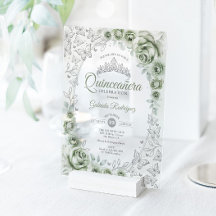 Salbeigrüne Silberne Florale Quinceanera