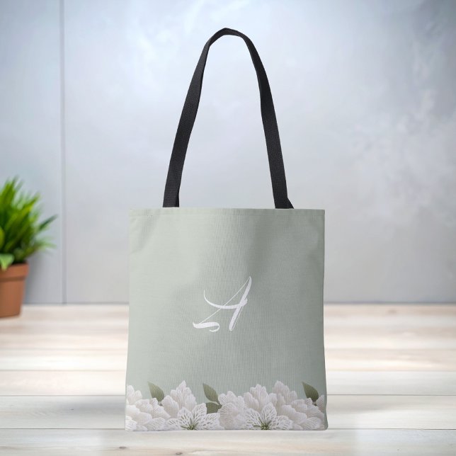 Salbeigrüne Spitze Blumen Monogramm stilvolle Trag Tasche (Von Creator hochgeladen)