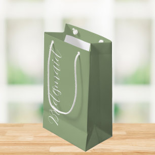 Salbeigrüne stilisierte Schrift Brautjungfer Kleine Geschenktüte