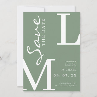 Salbeigrüne stilvolle Monogramm-Hochzeit Save The Date
