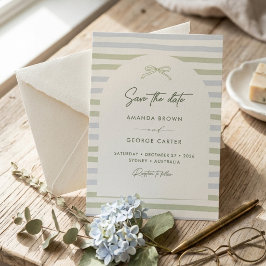 Salbeigrüne Streifen-Bogen-Hochzeit Einladung