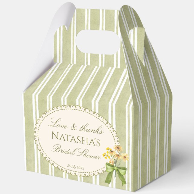 Salbeigrüne Streifen elegante Hochzeitsdusche-Gesc Geschenkschachtel (Vorderseite)