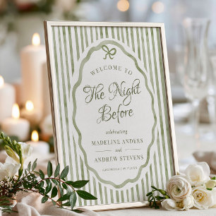 Salbeigrüne Streifen Garten Hochzeitsprobe Poster