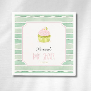 Salbeigrüne Streifen-Matcha-Cupcake-Party-Baby-Sho Serviette