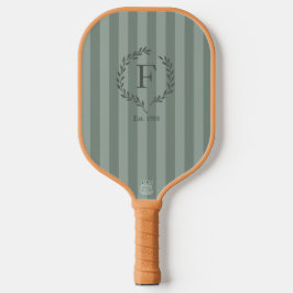 Salbeigrüne Streifen Monogramm Lorbeerkranz Est Ja Pickleball Schläger