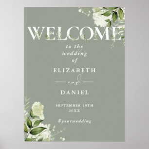 Salbeigrüne Typografie Hochzeits-Willkommensschild Poster