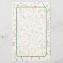 Salbeigrüne und Aprikosen-Wildblumen-Wasserfarbe