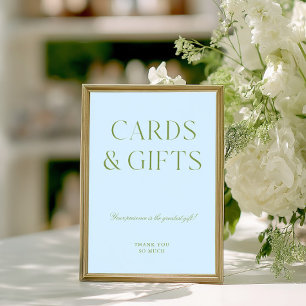 Salbeigrüne und blaue Karten & Geschenke Hochzeits