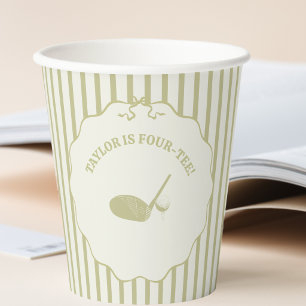 Salbeigrüne und cremefarbene Streifen Golf-Themen- Pappbecher