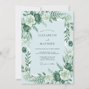 Salbeigrüne üppige Blumen-Girlande Hochzeit Einladung