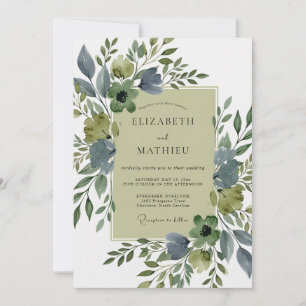 Salbeigrüne üppige botanische Hochzeit Einladung