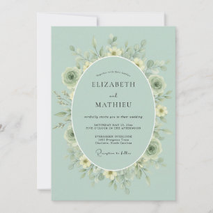 Salbeigrüne üppige florale romantische Hochzeit Einladung