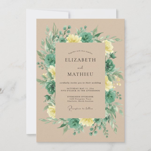 Salbeigrüne üppige rustikale Hochzeit Einladung (Vorderseite)
