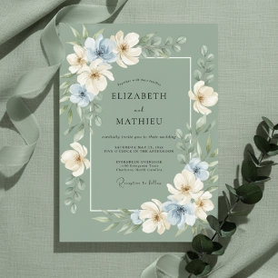 Salbeigrüne verfeinerte botanische Hochzeit Einladung