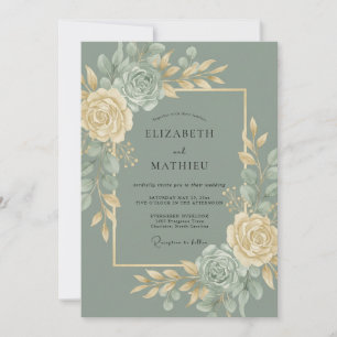 Salbeigrüne vergoldete botanische Hochzeit Einladung