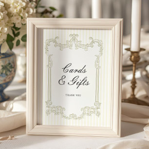 Salbeigrüne verzierte Rahmen-Hochzeitskarten & Ges Poster