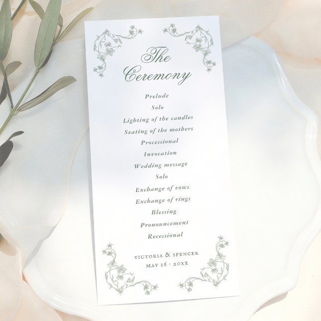 Salbeigrüne Vintage-Blumenhochzeit Programm (Von Creator hochgeladen)