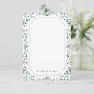 Salbeigrüne Vintage-Botanische Florale Personalisi Mitteilungskarte