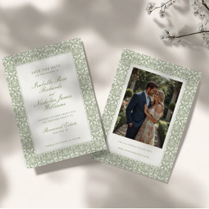 Salbeigrüne Vintage-Gartenhochzeit Save The Date