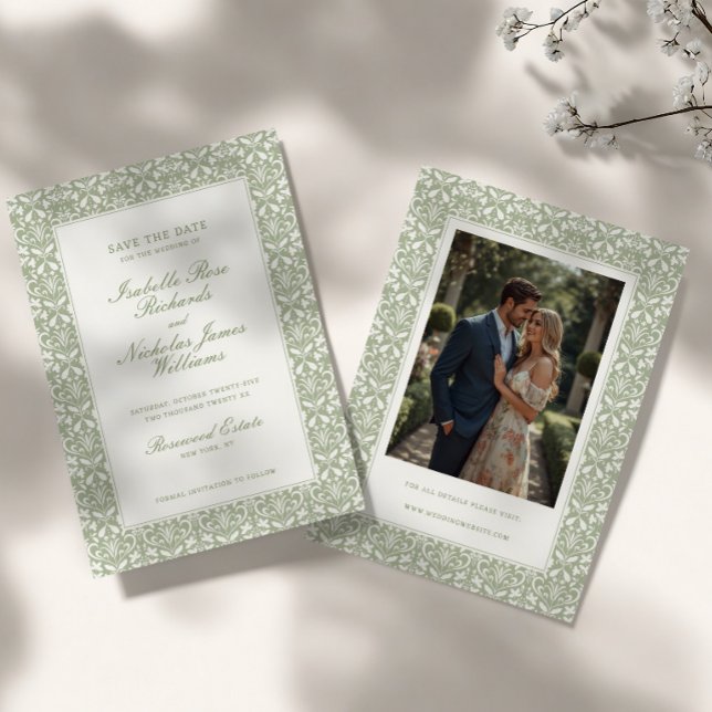 Salbeigrüne Vintage-Gartenhochzeit Save The Date (Von Creator hochgeladen)
