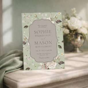 Salbeigrüne Vintage-Rosen-Hochzeitseinladung Einladung