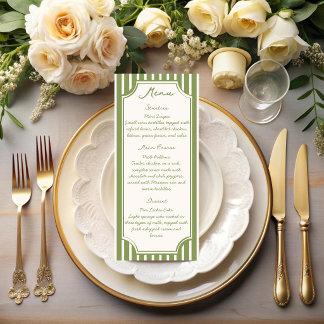 Salbeigrüne Vintage-Streifen-Hochzeit Menükarte