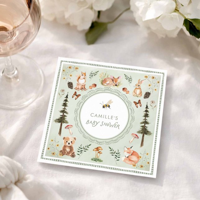 Salbeigrüne Wald-Baby-Shower-Servietten Serviette (Sage Green Woodland Baby Shower Napkins)