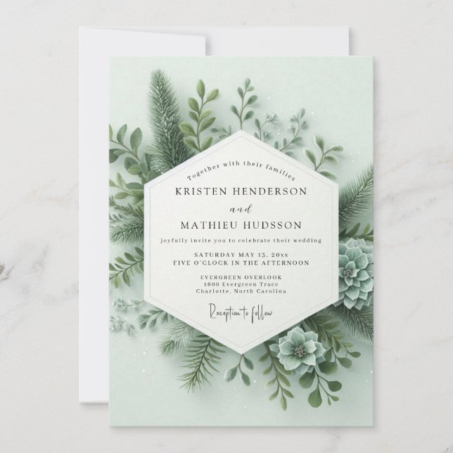 Salbeigrüne Waldflora-Hochzeit Einladung (Vorderseite)