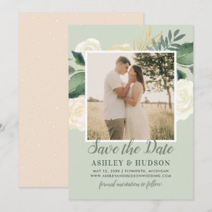 Salbeigrüne Wasserfarben Florale Foto Hochzeit Save The Date