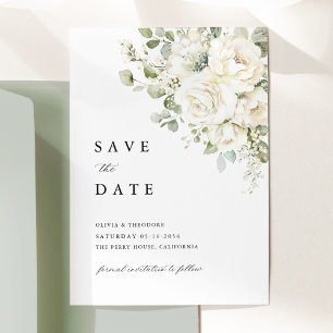 Salbeigrüne Weiße Florale Wasserfarbe Elegante Hoc Save The Date