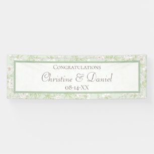 Salbeigrüne Weiße Rosen Hochzeit Banner